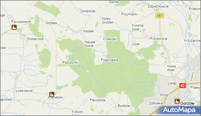 mapa Pogorzałka gmina Byczyna, Pogorzałka gmina Byczyna na mapie Targeo