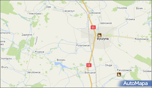 mapa Polanowice gmina Byczyna, Polanowice gmina Byczyna na mapie Targeo