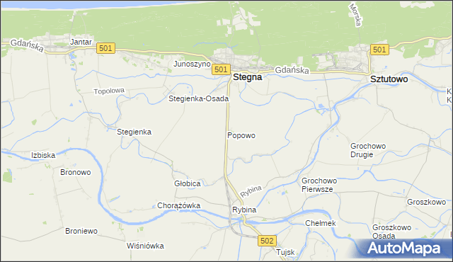 mapa Popowo gmina Stegna, Popowo gmina Stegna na mapie Targeo