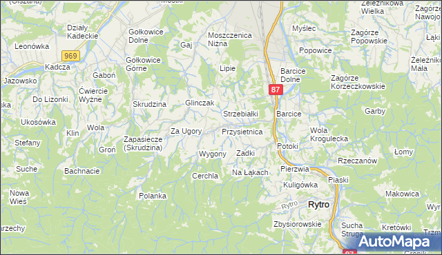 mapa Przysietnica gmina Stary Sącz, Przysietnica gmina Stary Sącz na mapie Targeo