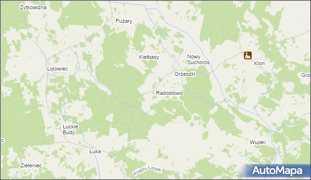 mapa Radostowo gmina Rozogi, Radostowo gmina Rozogi na mapie Targeo