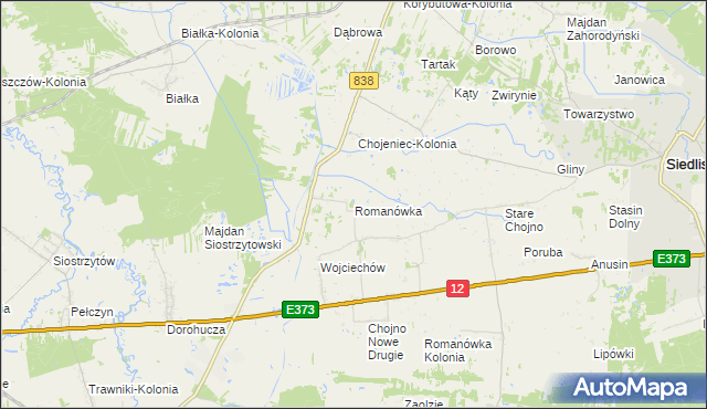 mapa Romanówka gmina Siedliszcze, Romanówka gmina Siedliszcze na mapie Targeo
