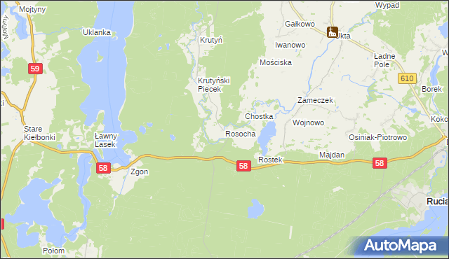 mapa Rosocha gmina Piecki, Rosocha gmina Piecki na mapie Targeo