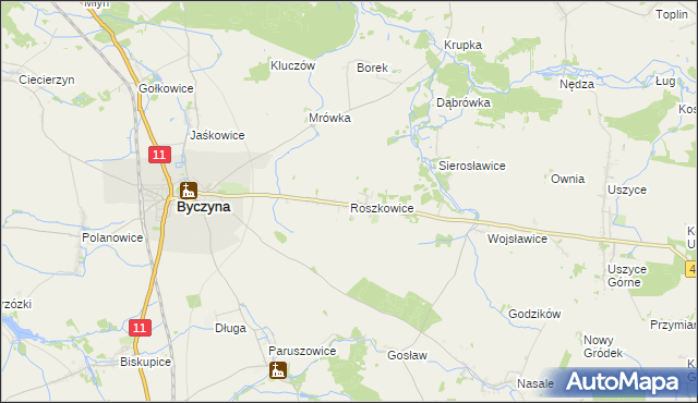 mapa Roszkowice gmina Byczyna, Roszkowice gmina Byczyna na mapie Targeo