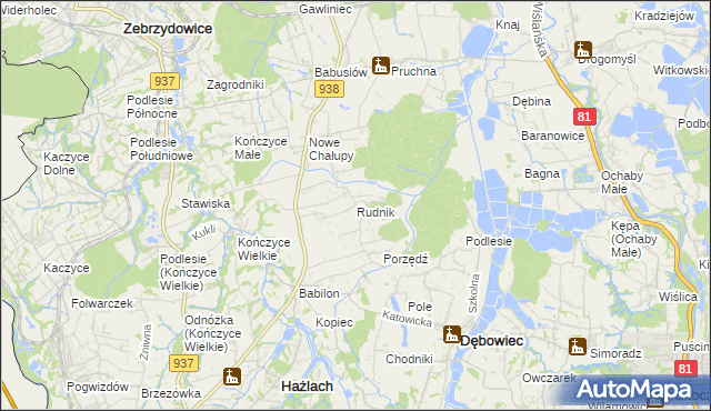 mapa Rudnik gmina Hażlach, Rudnik gmina Hażlach na mapie Targeo