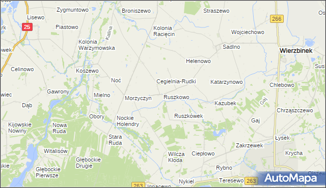 mapa Ruszkowo gmina Wierzbinek, Ruszkowo gmina Wierzbinek na mapie Targeo