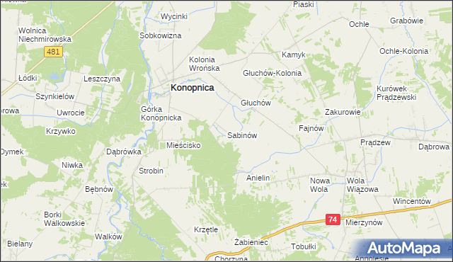 mapa Sabinów gmina Konopnica, Sabinów gmina Konopnica na mapie Targeo