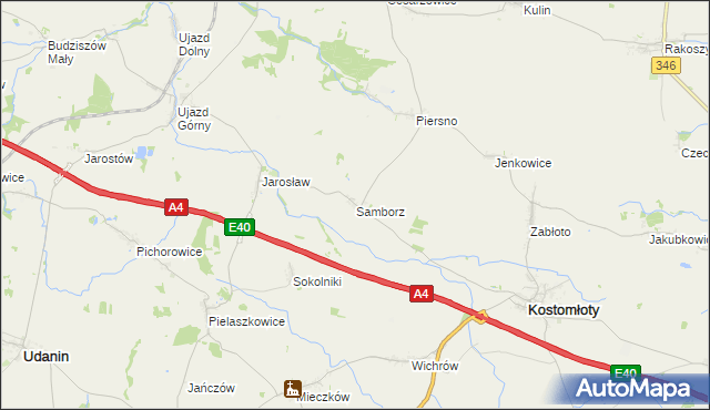 mapa Samborz gmina Kostomłoty, Samborz gmina Kostomłoty na mapie Targeo