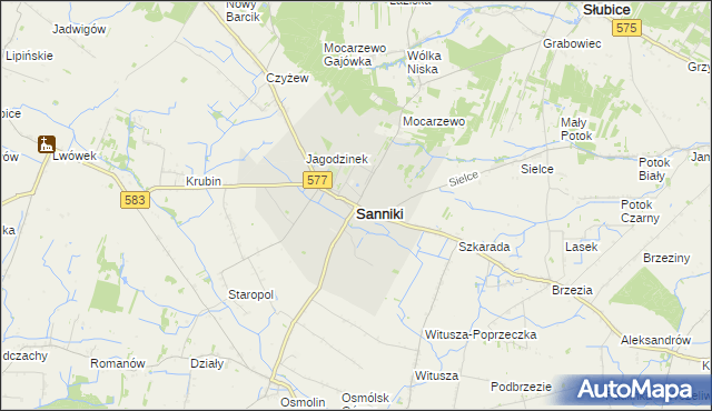 mapa Sanniki powiat gostyniński, Sanniki powiat gostyniński na mapie Targeo