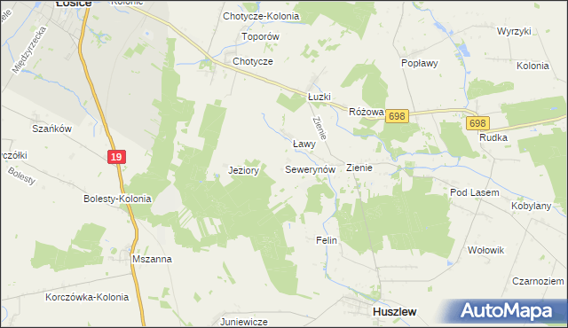 mapa Sewerynów gmina Huszlew, Sewerynów gmina Huszlew na mapie Targeo