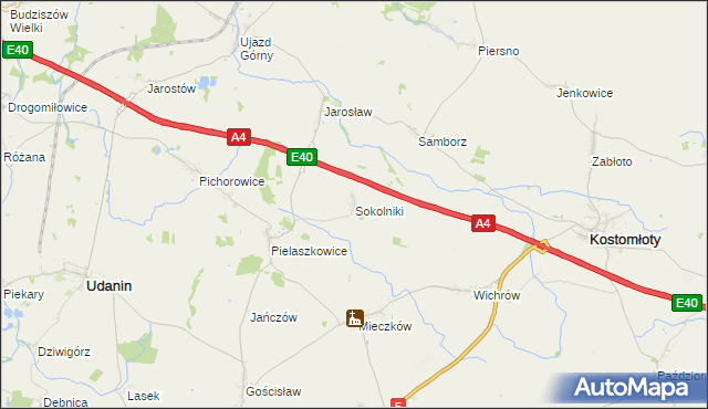 mapa Sokolniki gmina Udanin, Sokolniki gmina Udanin na mapie Targeo