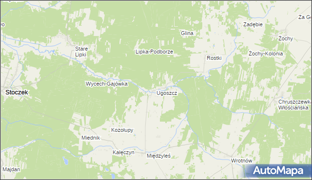 mapa Ugoszcz gmina Miedzna, Ugoszcz gmina Miedzna na mapie Targeo