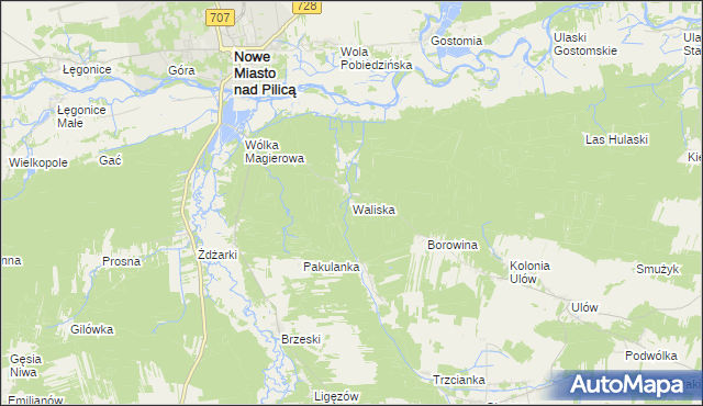 mapa Waliska gmina Nowe Miasto nad Pilicą, Waliska gmina Nowe Miasto nad Pilicą na mapie Targeo