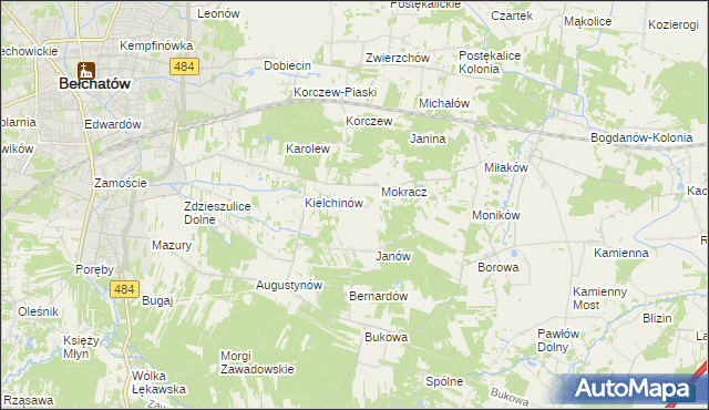 mapa Wiktorów gmina Bełchatów, Wiktorów gmina Bełchatów na mapie Targeo