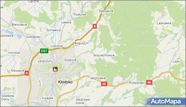 mapa Wojciechowice gmina Kłodzko, Wojciechowice gmina Kłodzko na mapie Targeo