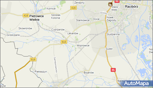 mapa Wojnowice gmina Krzanowice, Wojnowice gmina Krzanowice na mapie Targeo