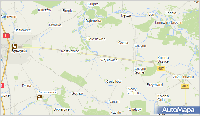 mapa Wojsławice gmina Byczyna, Wojsławice gmina Byczyna na mapie Targeo