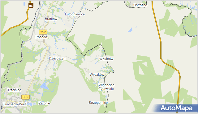 mapa Wolanów gmina Bogatynia, Wolanów gmina Bogatynia na mapie Targeo