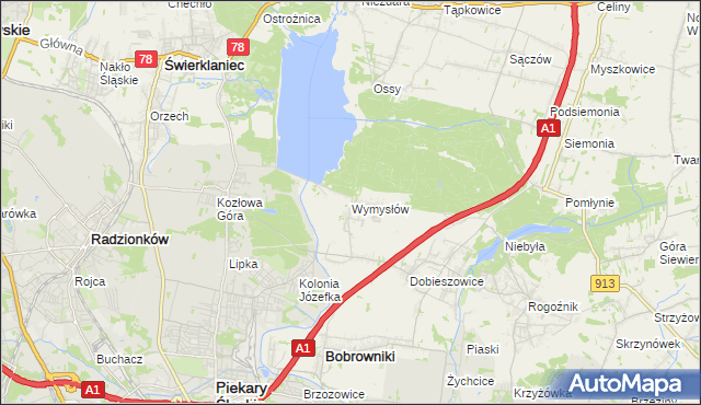 mapa Wymysłów gmina Bobrowniki, Wymysłów gmina Bobrowniki na mapie Targeo