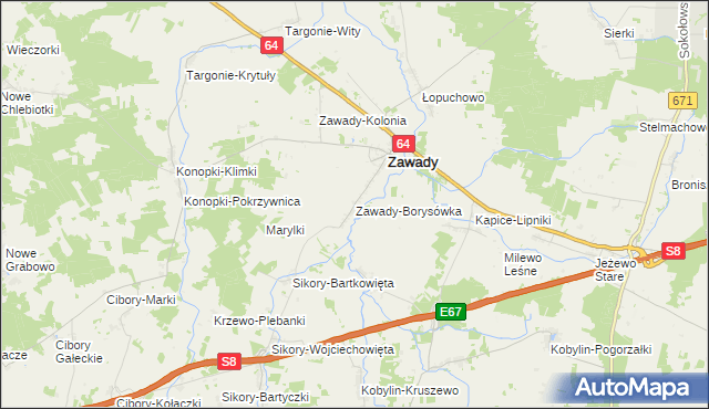 mapa Zawady-Borysówka, Zawady-Borysówka na mapie Targeo