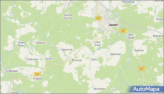 mapa Zieleniec gmina Jasień, Zieleniec gmina Jasień na mapie Targeo