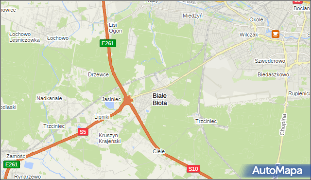 mapa Białe Błota powiat bydgoski, Białe Błota powiat bydgoski na mapie Targeo