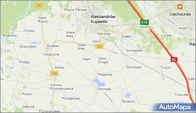 mapa Ośno Drugie, Ośno Drugie na mapie Targeo