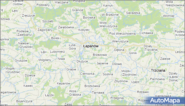 mapa Brzezowa gmina Łapanów, Brzezowa gmina Łapanów na mapie Targeo