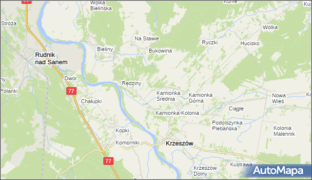 mapa Kamionka Średnia, Kamionka Średnia na mapie Targeo