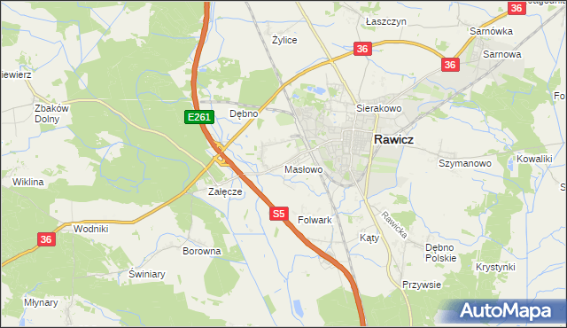 mapa Masłowo gmina Rawicz, Masłowo gmina Rawicz na mapie Targeo