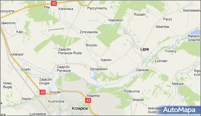 mapa Natolin gmina Lipie, Natolin gmina Lipie na mapie Targeo