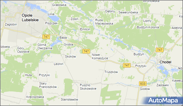 mapa Nowe Komaszyce, Nowe Komaszyce na mapie Targeo