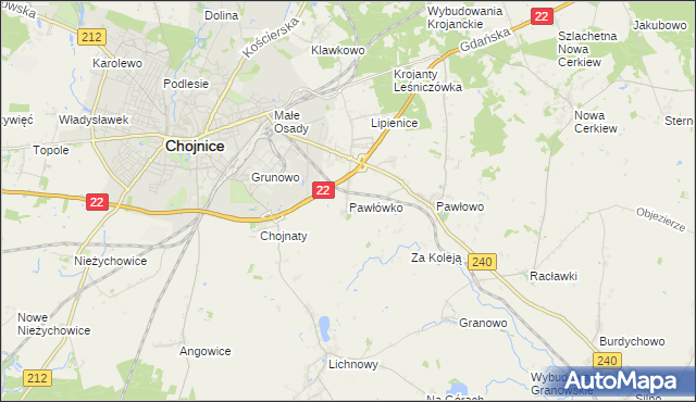 mapa Pawłówko gmina Chojnice, Pawłówko gmina Chojnice na mapie Targeo