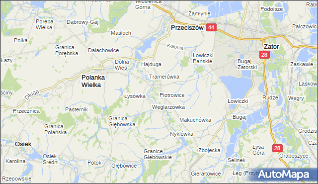 mapa Piotrowice gmina Przeciszów, Piotrowice gmina Przeciszów na mapie Targeo