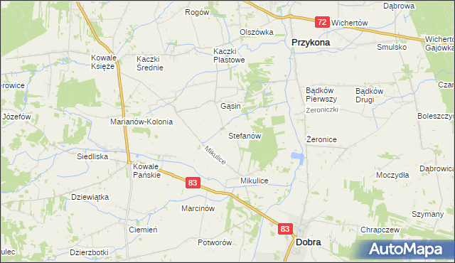 mapa Stefanów gmina Dobra, Stefanów gmina Dobra na mapie Targeo