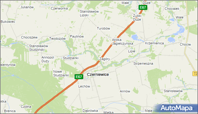 mapa Zagóry gmina Czerniewice, Zagóry gmina Czerniewice na mapie Targeo