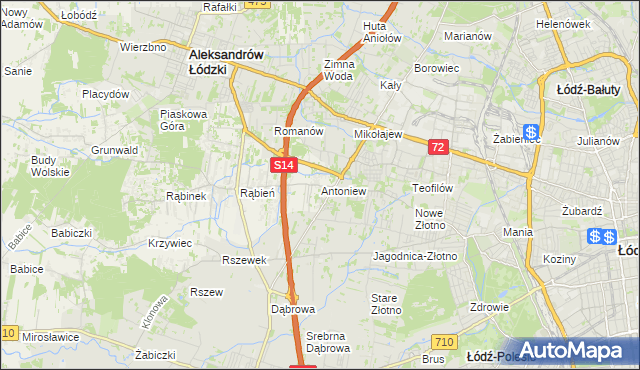 mapa Antoniew gmina Aleksandrów Łódzki, Antoniew gmina Aleksandrów Łódzki na mapie Targeo