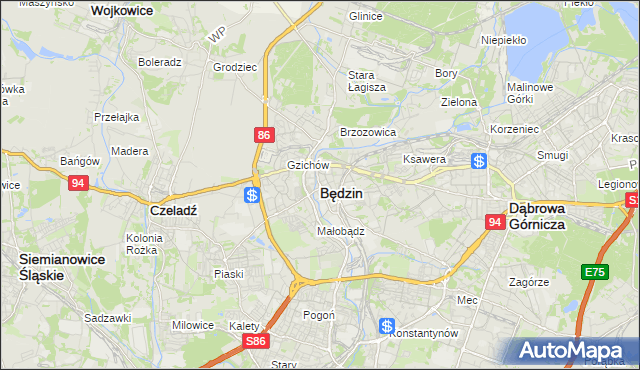 mapa Będzin, Będzin na mapie Targeo