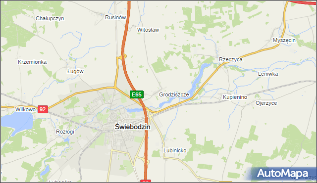 mapa Grodziszcze gmina Świebodzin, Grodziszcze gmina Świebodzin na mapie Targeo