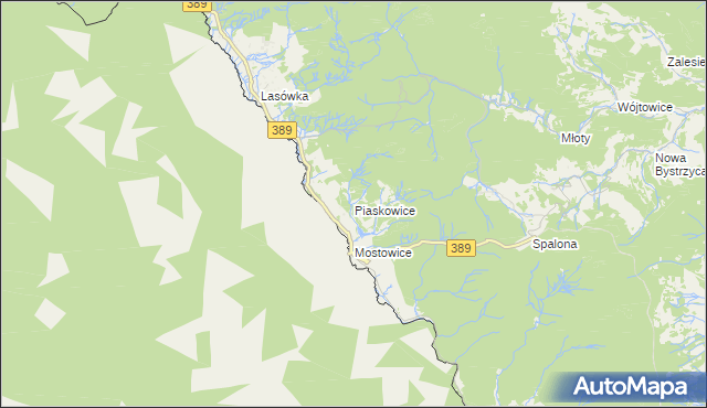 mapa Piaskowice gmina Bystrzyca Kłodzka, Piaskowice gmina Bystrzyca Kłodzka na mapie Targeo