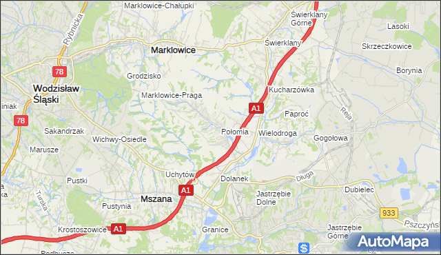 mapa Połomia gmina Mszana, Połomia gmina Mszana na mapie Targeo