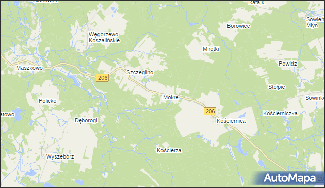 mapa Mokre gmina Sianów, Mokre gmina Sianów na mapie Targeo