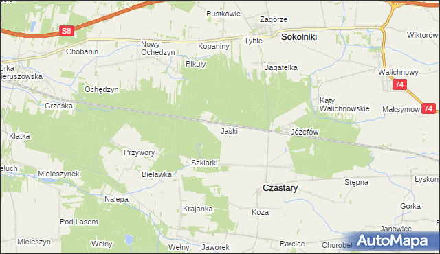 mapa Jaśki gmina Czastary, Jaśki gmina Czastary na mapie Targeo