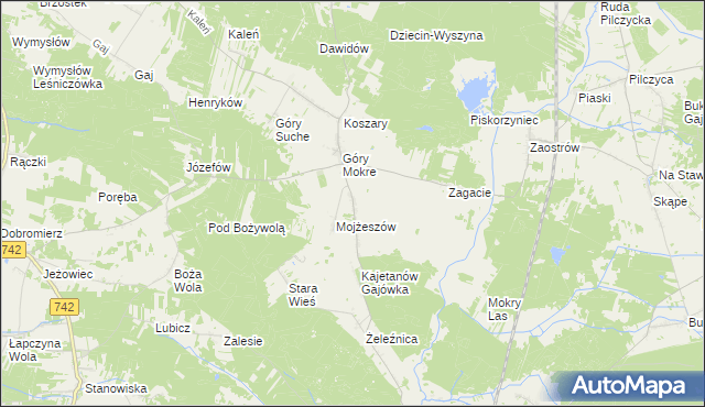 mapa Kajetanów gmina Przedbórz, Kajetanów gmina Przedbórz na mapie Targeo