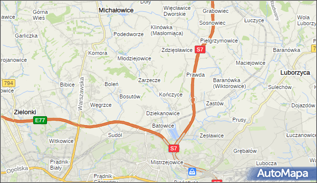 mapa Kończyce gmina Michałowice, Kończyce gmina Michałowice na mapie Targeo