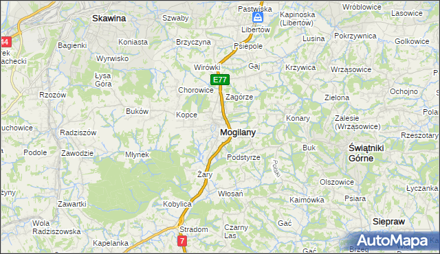 mapa Mogilany, Mogilany na mapie Targeo