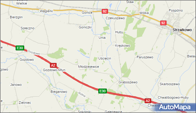 mapa Uścięcin, Uścięcin na mapie Targeo