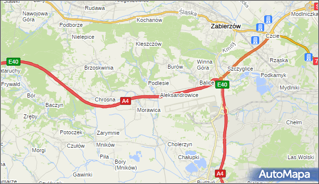 mapa Aleksandrowice gmina Zabierzów, Aleksandrowice gmina Zabierzów na mapie Targeo