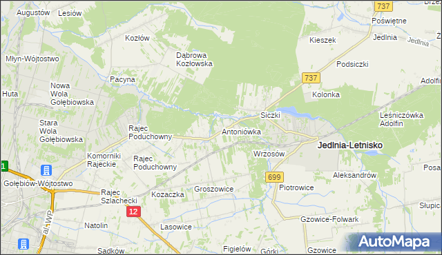 mapa Antoniówka gmina Jedlnia-Letnisko, Antoniówka gmina Jedlnia-Letnisko na mapie Targeo