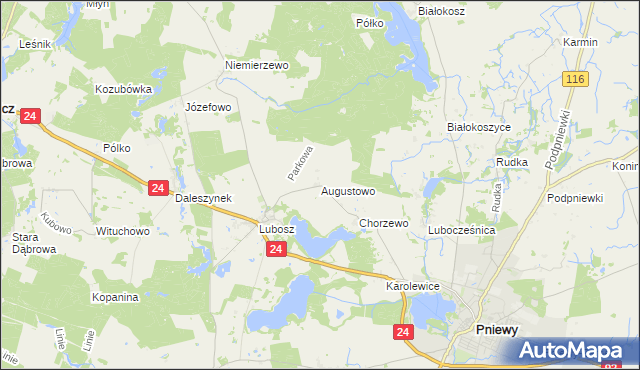 mapa Augustowo gmina Kwilcz, Augustowo gmina Kwilcz na mapie Targeo